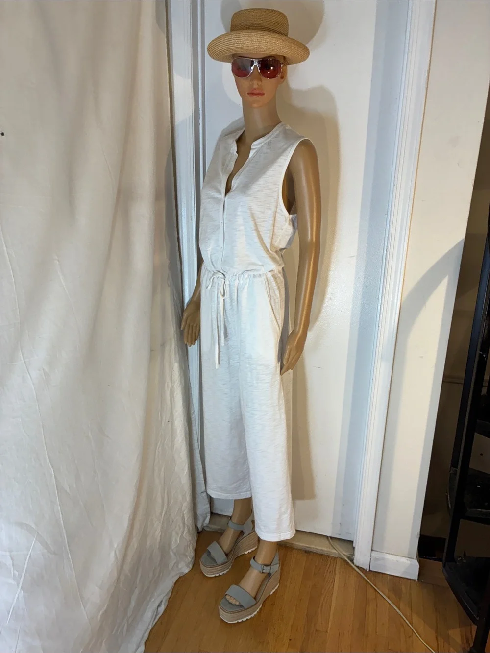 Classic Michael Kors White Sleeveless Drawstring Jumpsuit